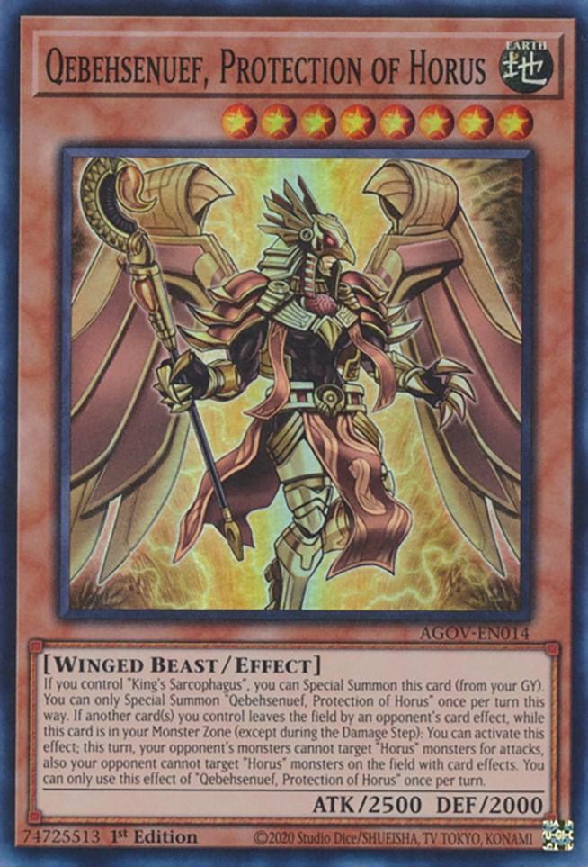 1st Edition, Age of Overlord, Earth, Effect Monster, Super Rare, Winged Beast Qebehsenuef, Protection of Horus [AGOV-EN014] Super Rare - Trading Card World