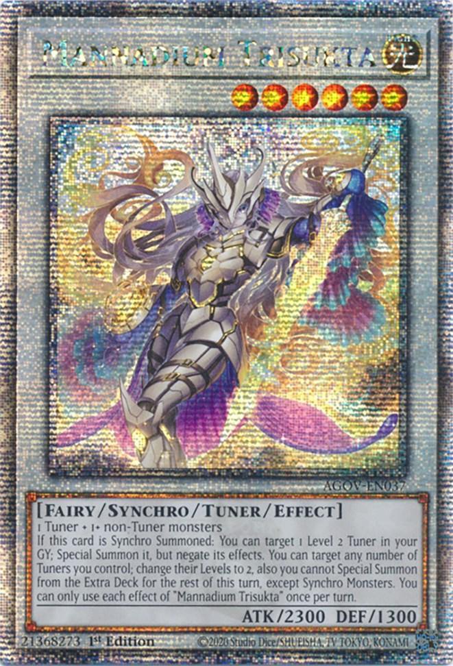 1st Edition, Age of Overlord, Fairy, Light, Quarter Century Secret Rare, Synchro/Tuner/Effect Monster Mannadium Trisukta (Quarter Century Secret Rare) [AGOV-EN037] Quarter Century Secret Rare - Trading Card World