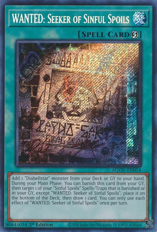1st Edition, Age of Overlord, Quick-Play Spell, Secret Rare, Spell WANTED: Seeker of Sinful Spoils [AGOV-EN054] Secret Rare - Trading Card World
