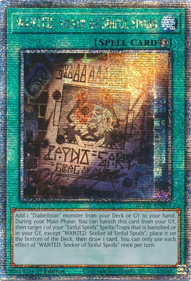 1st Edition, Age of Overlord, Quarter Century Secret Rare, Quick-Play Spell, Spell WANTED: Seeker of Sinful Spoils (Quarter Century Secret Rare) [AGOV-EN054] Quarter Century Secret Rare - Trading Card World