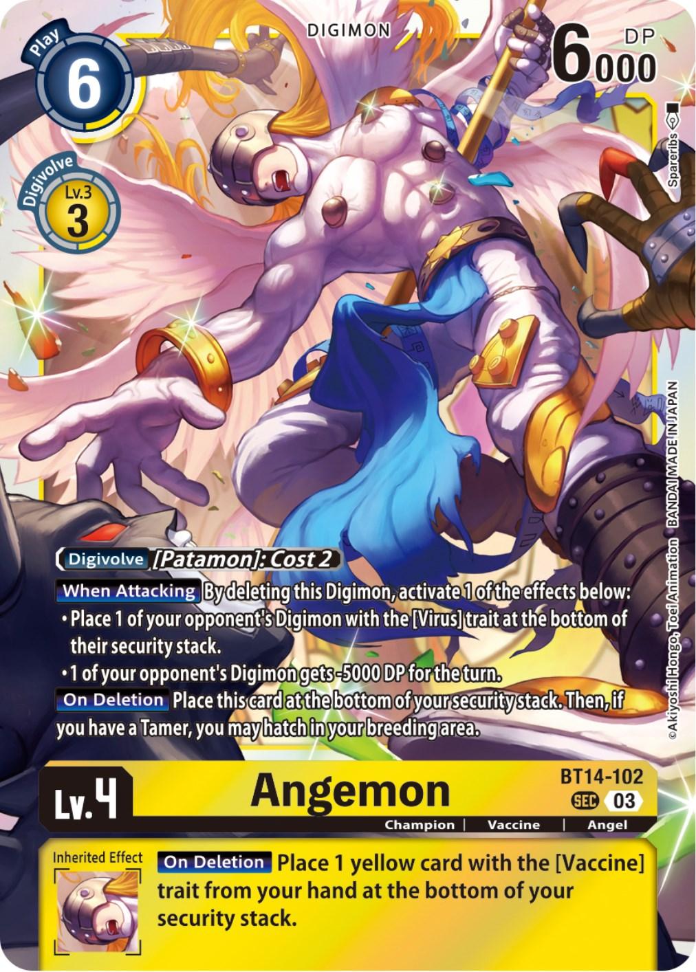 Blast Ace, BT14-102, Champion, Digimon, Secret Rare, Vaccine, Yellow Angemon [BT14-102] [Blast Ace] - Trading Card World
