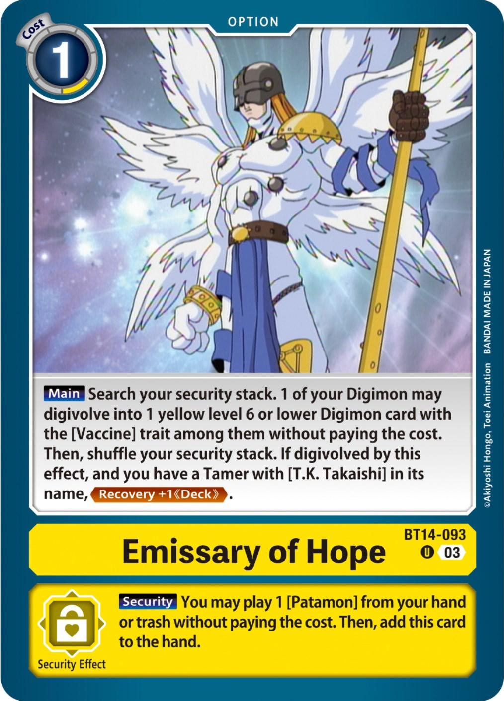 Blast Ace, BT14-093, Option, Uncommon, Yellow Emissary of Hope [BT14-093] [Blast Ace] - Trading Card World