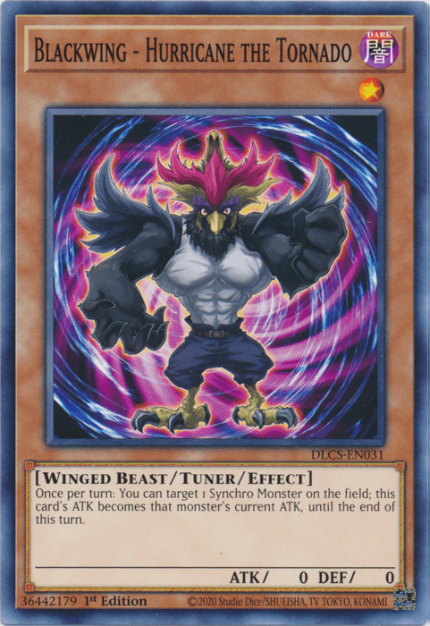 1st Edition, Common, Dark, Dragons of Legend: The Complete Series, Tuner/Effect Monster, Winged Beast Blackwing - Hurricane the Tornado [DLCS-EN031] Common - Trading Card World