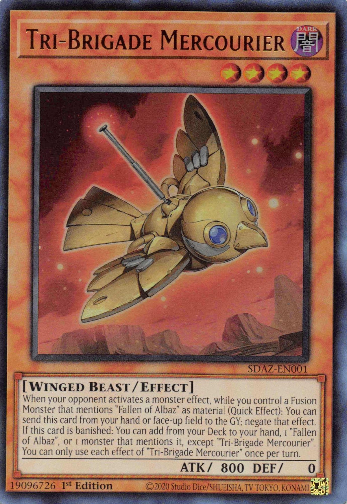 1st Edition, Dark, Effect Monster, Structure Deck: Albaz Strike, Ultra Rare, Winged Beast Tri-Brigade Mercourier [SDAZ-EN001] Ultra Rare - Trading Card World