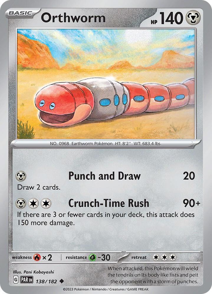 138, Scarlet & Violet: Paradox Rift Orthworm (138/182) [Scarlet & Violet: Paradox Rift] - Trading Card World