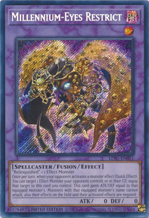 Dark, Fusion/Effect Monster, Legendary Duelists: Season 1, Limited, Secret Rare, Spellcaster Millennium-Eyes Restrict [LDS1-EN051] Secret Rare - Trading Card World