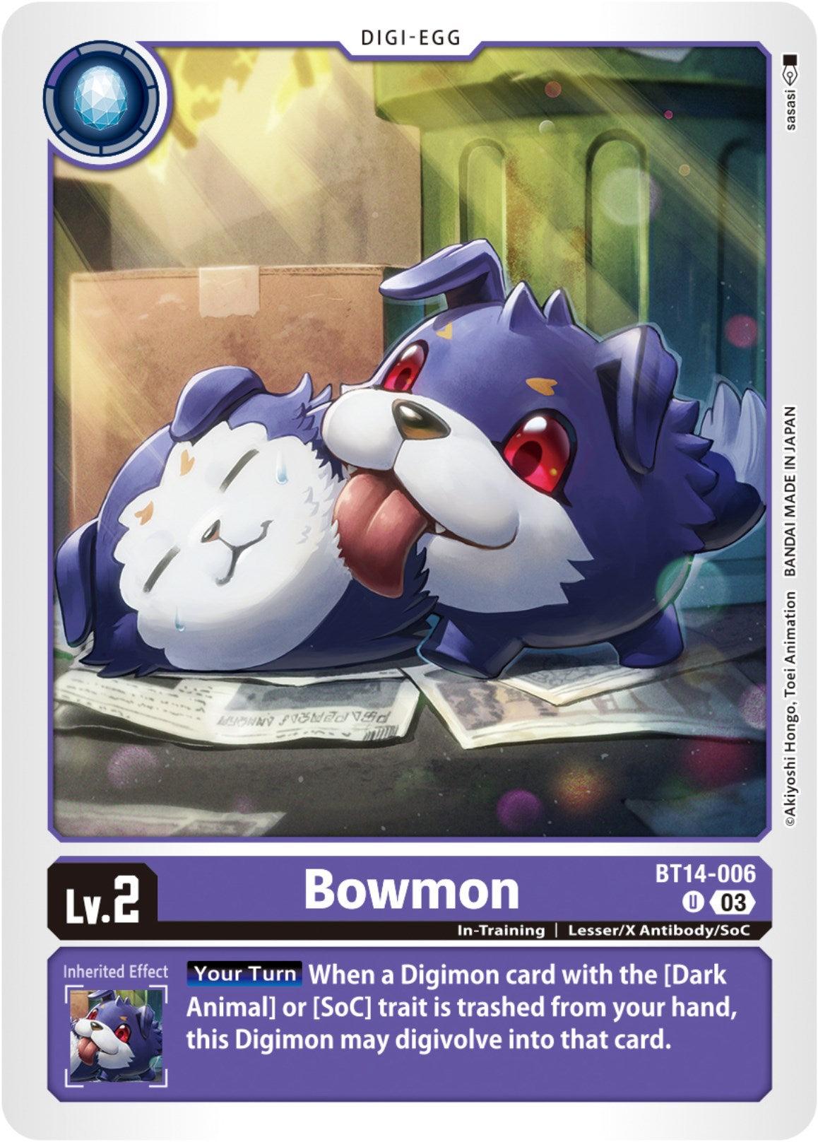 Blast Ace, BT14-006, Digi-Egg, In-Training, Lesser/X Antibody/SoC, Purple, Uncommon Bowmon [BT14-006] [Blast Ace] - Trading Card World