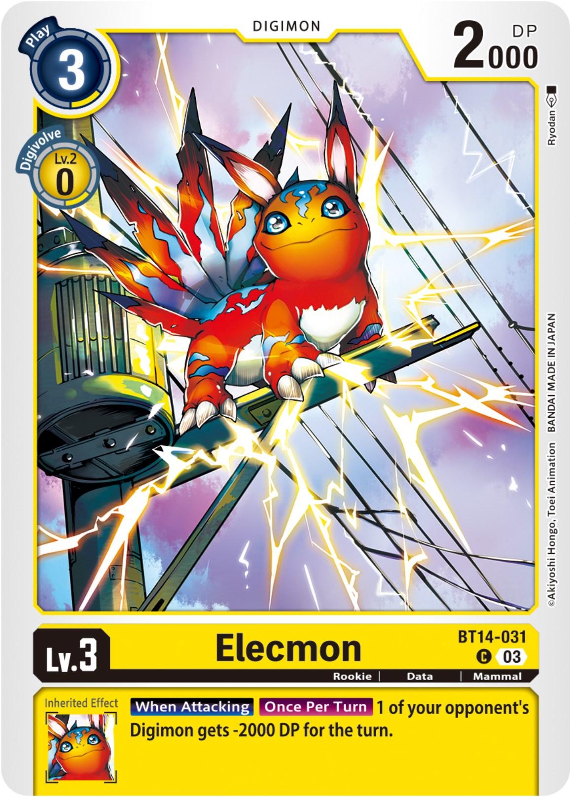 Blast Ace, BT14-031, Common, Data, Digimon, Mammal, Rookie, Yellow Elecmon [BT14-031] [Blast Ace] - Trading Card World