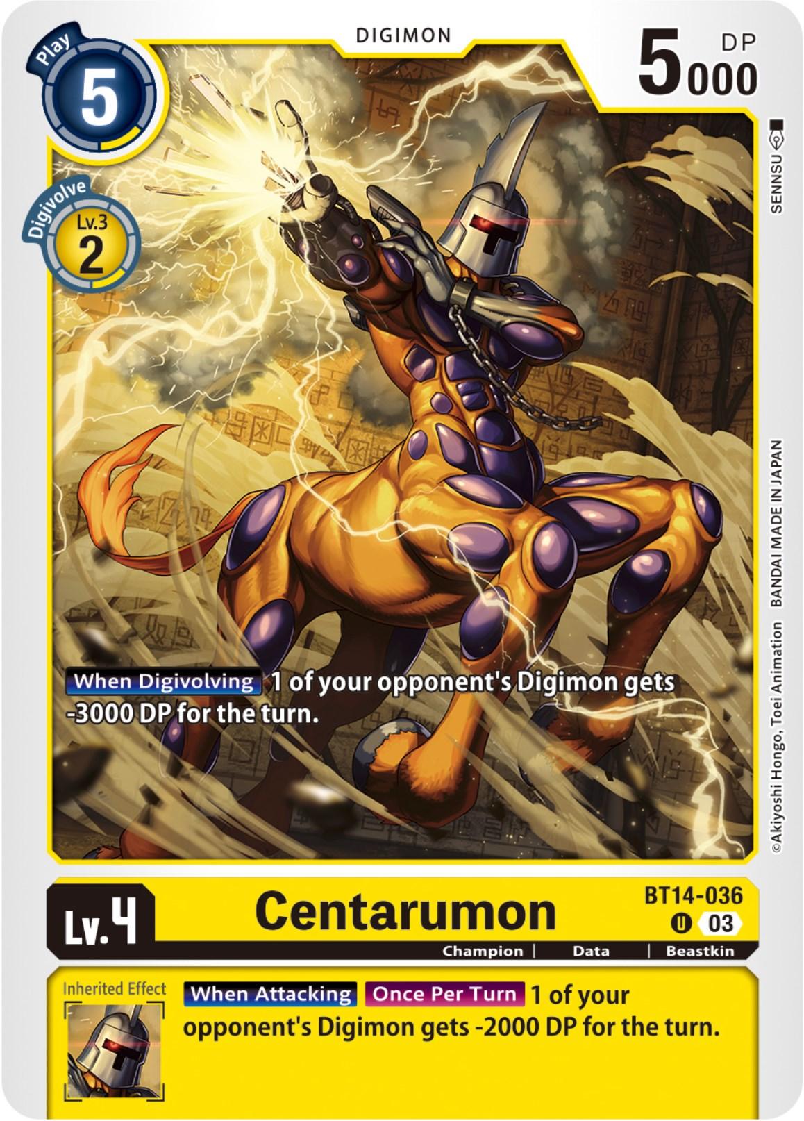 Beastkin, Blast Ace, BT14-036, Champion, Data, Digimon, Uncommon, Yellow Centarumon [BT14-036] [Blast Ace] - Trading Card World