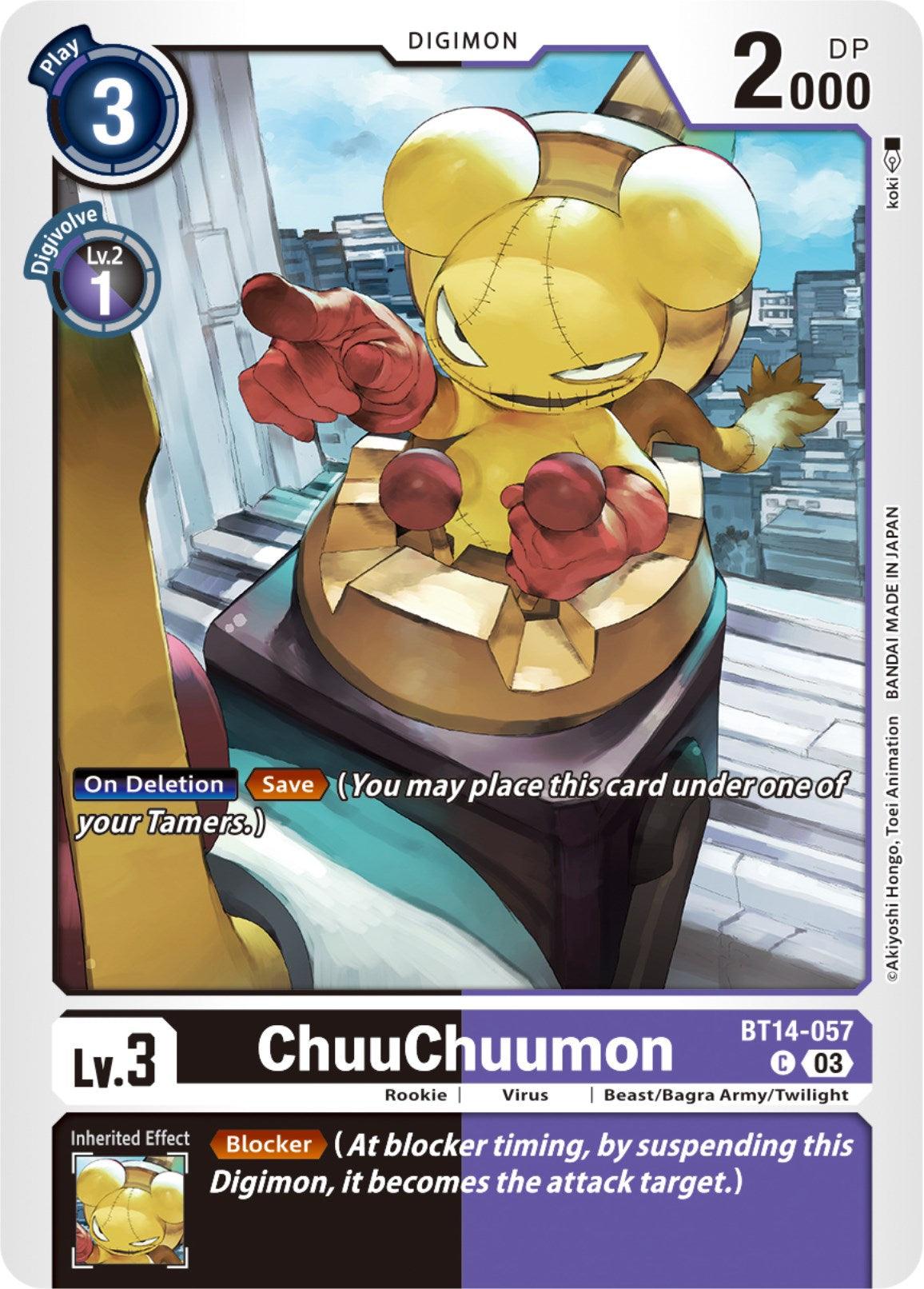 Beast/Bagra Army/Twilight, Blast Ace, BT14-057, Common, Digimon, Purple;Black, Rookie, Virus ChuuChuumon [BT14-057] [Blast Ace] - Trading Card World