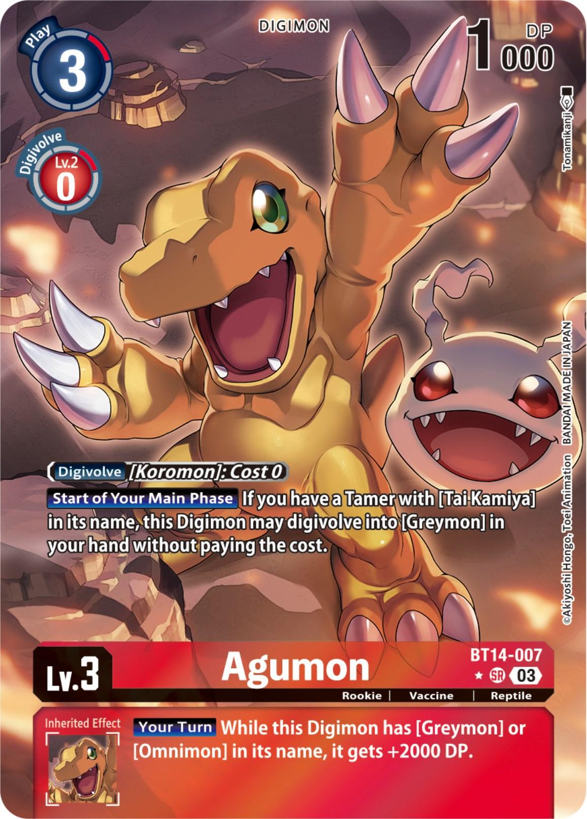 Blast Ace, BT14-007, Digimon, Red, Reptile, Rookie, Super Rare, Vaccine Agumon [Bt14-007] (Alternate Art) [Blast Ace] - Trading Card World
