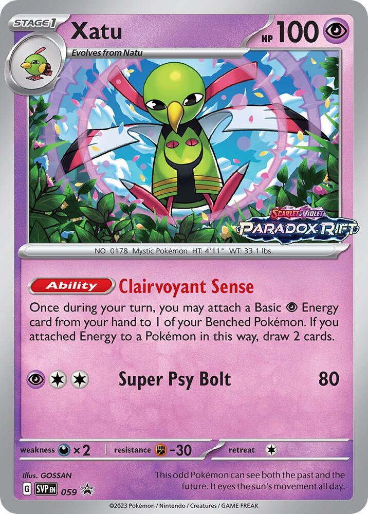 059, Darkness [x2], Fighting [-30], Holofoil, Psychic, Rare, Scarlet & Violet: Black Star Promos Xatu (059) [Scarlet & Violet: Black Star Promos] - Trading Card World
