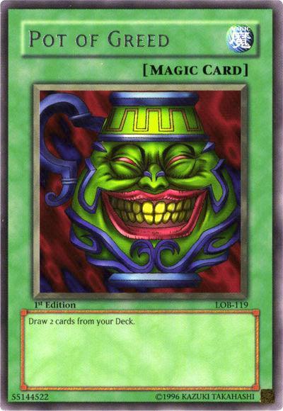 1st Edition, Normal Spell, Rare, Spell, The Legend of Blue Eyes White Dragon, Unlimited Pot of Greed [LOB-119] Rare - Trading Card World