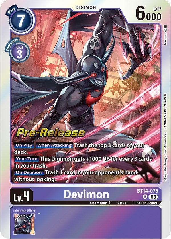 Blast Ace Pre-Release Cards, BT14-075, Champion, Digimon, Fallen Angel, Purple, Rare, Virus Devimon [BT14-075] [Blast Ace Pre-Release Cards] - Trading Card World