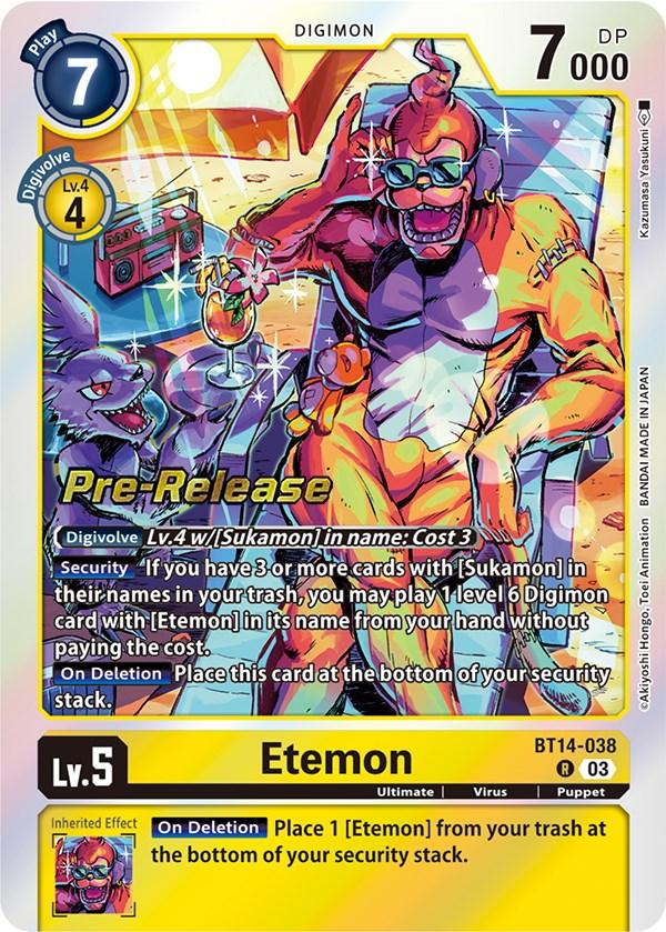 Blast Ace Pre-Release Cards, BT14-038, Digimon, Puppet, Rare, Ultimate, Virus, Yellow Etemon [BT14-038] [Blast Ace Pre-Release Cards] - Trading Card World