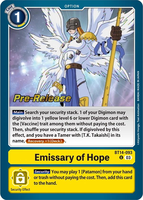 Blast Ace Pre-Release Cards, BT14-093, Option, Uncommon, Yellow Emissary of Hope [BT14-093] [Blast Ace Pre-Release Cards] - Trading Card World