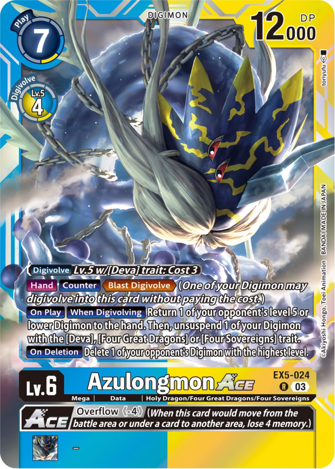 Animal Colosseum, Blue;Yellow, Data, Digimon, EX5-024, Holy Dragon/Four Great Dragons/Four Sovereigns, Mega, Rare Azulongmon Ace [EX5-024] [Animal Colosseum] - Trading Card World