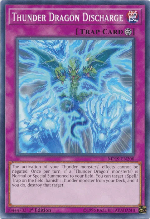 1st Edition, 2019 Gold Sarcophagus Tin Mega Pack, Common, Continuous Trap, Trap, Unlimited Thunder Dragon Discharge [MP19-EN208] Common - Trading Card World