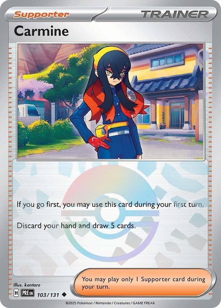 103, Holofoil, Scarlet & Violet: Prismatic Evolutions, Supporter, Uncommon Carmine (103/131) (Poke Ball Pattern) [Scarlet & Violet: Prismatic Evolutions] - Trading Card World