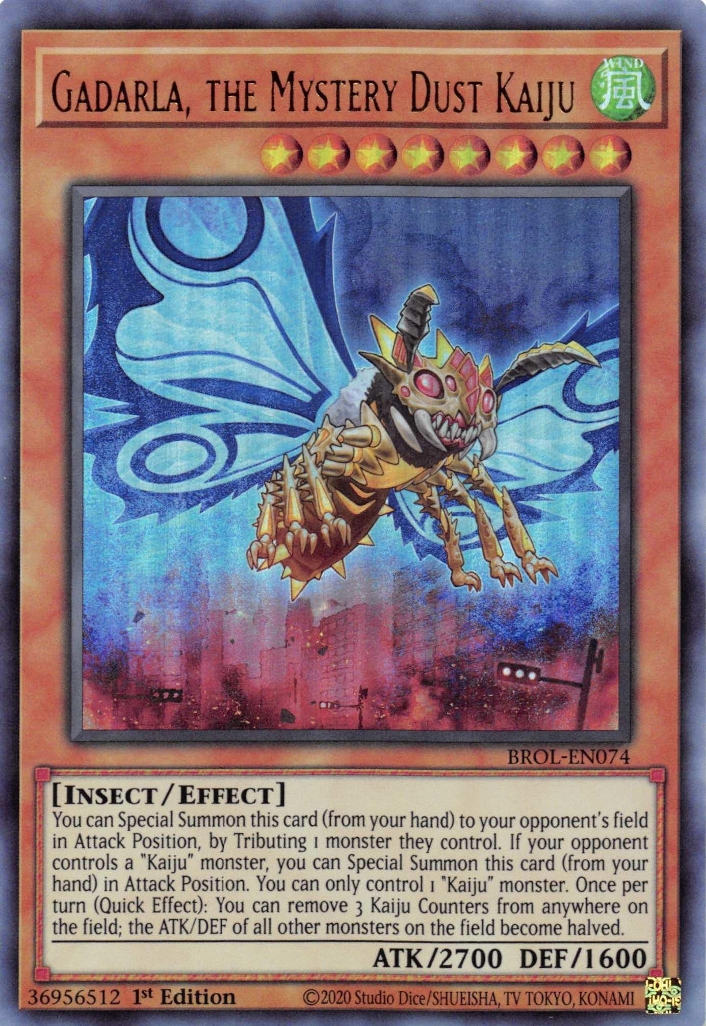 1st Edition, Brothers of Legend, Effect Monster, Insect, Ultra Rare, Wind Gadarla, the Mystery Dust Kaiju [BROL-EN074] Ultra Rare - Trading Card World