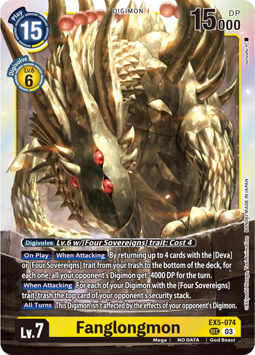 Animal Colosseum, Digimon, EX5-074, God Beast, Mega, NO DATA, Secret Rare, Yellow Fanglongmon [EX5-074] (Textured) [Animal Colosseum] - Trading Card World