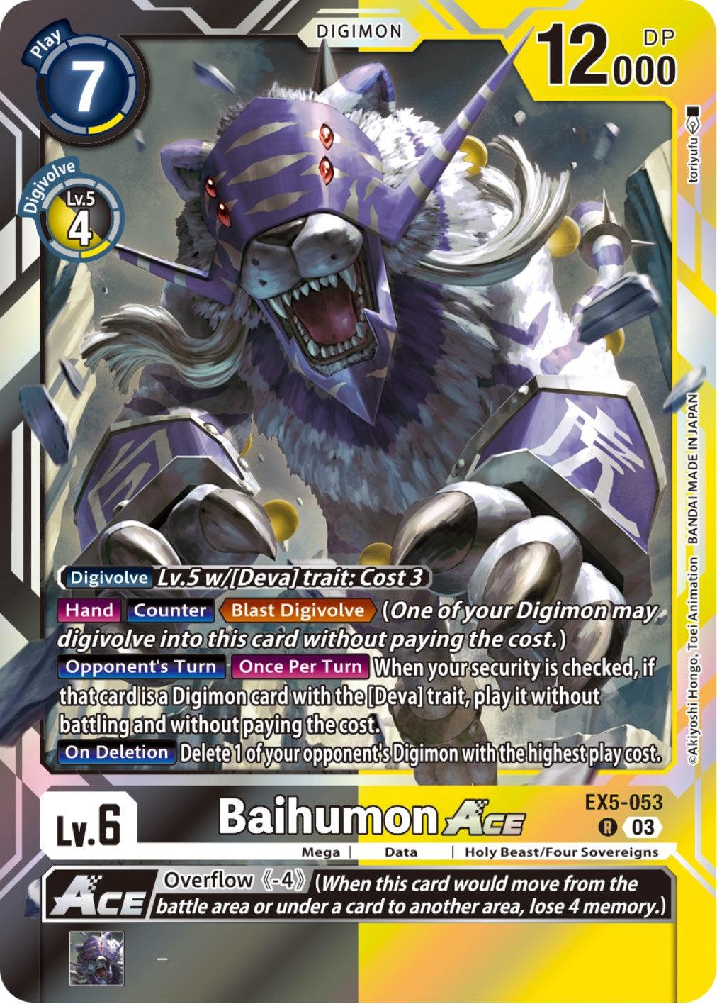 Animal Colosseum, Data, Digimon, EX5-053, Holy Beast/Four Sovereigns, Mega, Rare, Yellow;Black Baihumon Ace [EX5-053] [Animal Colosseum] - Trading Card World