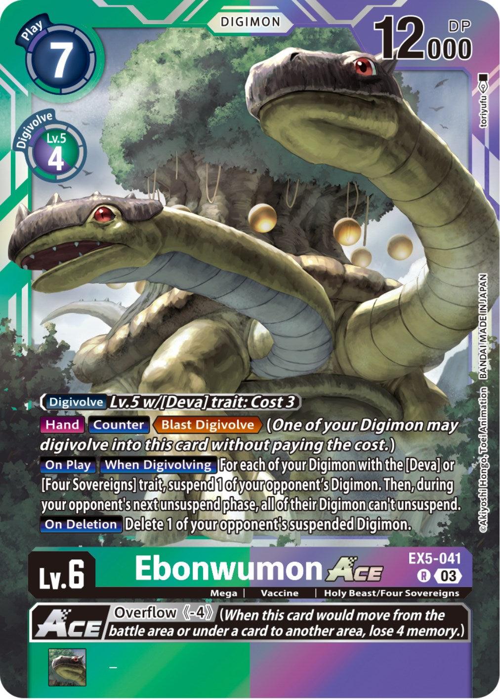 Animal Colosseum, Digimon, EX5-041, Green;Purple, Holy Beast/Four Sovereigns, Mega, Rare, Vaccine Ebonwumon Ace [EX5-041] [Animal Colosseum] - Trading Card World