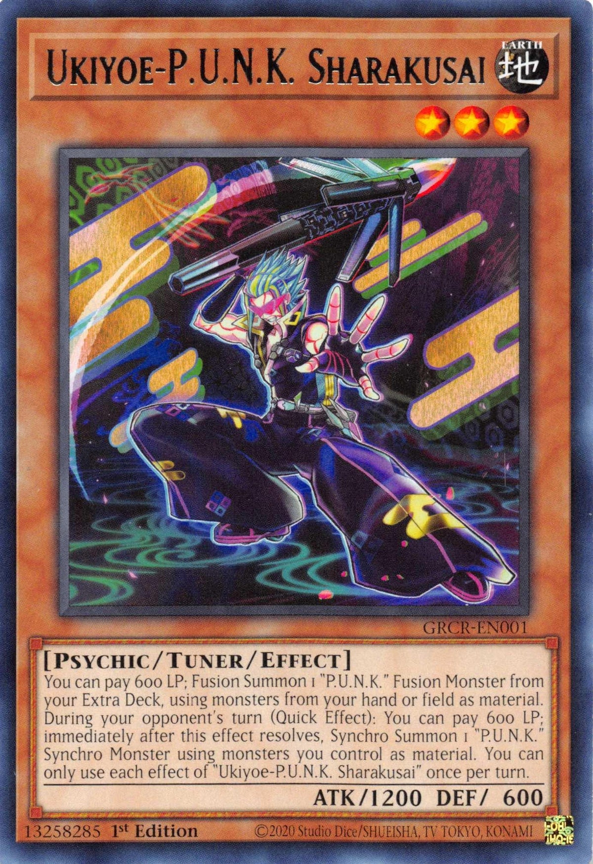1st Edition, Earth, Psychic, Rare, The Grand Creators, Tuner/Effect Monster Ukiyoe-P.U.N.K. Sharakusai [GRCR-EN001] Rare - Trading Card World