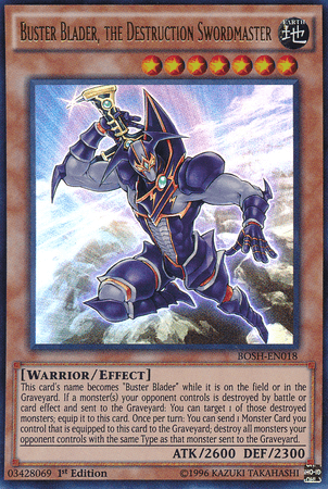 1st Edition, Breakers of Shadow, Earth, Effect Monster, Ultra Rare, Unlimited, Warrior Buster Blader, the Destruction Swordmaster [BOSH-EN018] Ultra Rare - Trading Card World