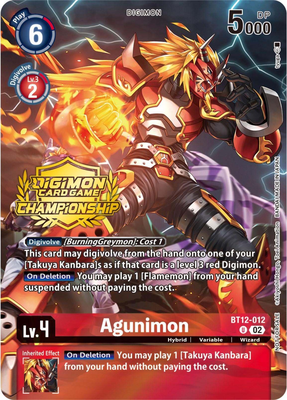 Across Time Promos, BT12-012, Digimon, Hybrid, Promo, Red, Variable, Wizard Agunimon [BT12-012] (Championship 2023 Tamers Pack) [Across Time Promos] - Trading Card World