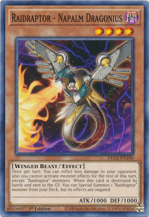 1st Edition, Common, Dark, Dragons of Legend: The Complete Series, Effect Monster, Winged Beast Raidraptor - Napalm Dragonius [DLCS-EN100] Common - Trading Card World