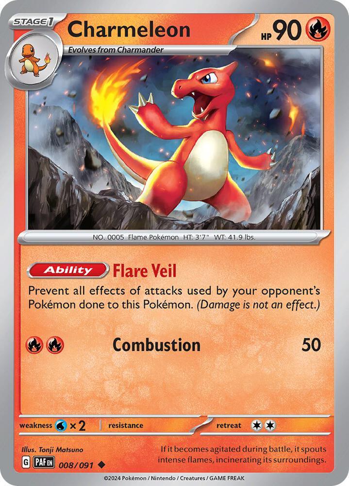 008, Fire, Normal, Reverse Holofoil, Scarlet & Violet: Paldean Fates, Uncommon, Water [x2] Charmeleon (008/091) [Scarlet & Violet: Paldean Fates] - Trading Card World