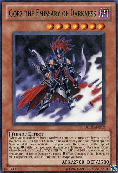 Dark, Duelist League Promo, Effect Monster, Fiend, Rare, Unlimited Gorz the Emissary of Darkness (Green) [DL13-EN013] Rare - Trading Card World