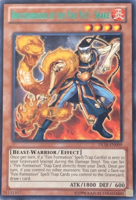 Beast-Warrior, Duelist League Promo, Effect Monster, Fire, Rare, Unlimited Brotherhood of the Fire Fist - Snake (Green) [DL18-EN009] Rare - Trading Card World