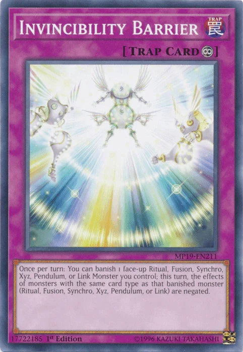 1st Edition, 2019 Gold Sarcophagus Tin Mega Pack, Common, Continuous Trap, Trap, Unlimited Invincibility Barrier [MP19-EN211] Common - Trading Card World