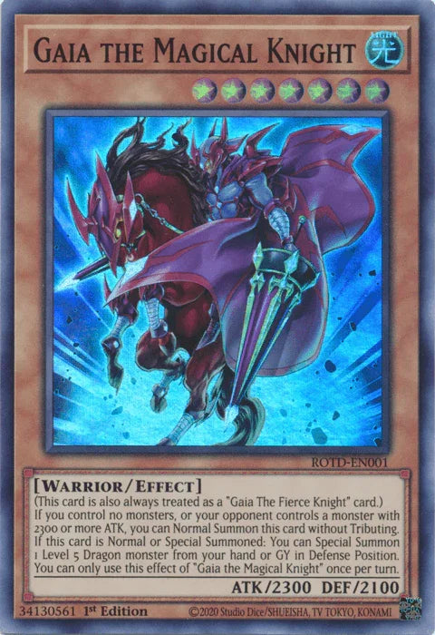 1st Edition, Effect Monster, Light, Rise of the Duelist, Super Rare, Warrior Gaia the Magical Knight [ROTD-EN001] Super Rare - Trading Card World