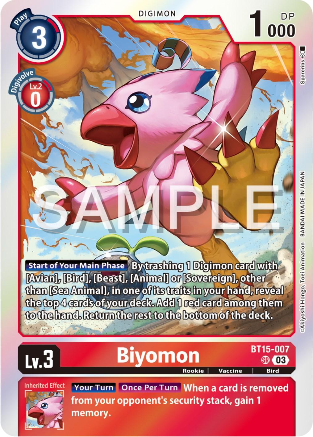 Bird, BT15-007, Digimon, Exceed Apocalypse, Red, Rookie, Super Rare, Vaccine Biyomon [BT15-007] [Exceed Apocalypse] - Trading Card World