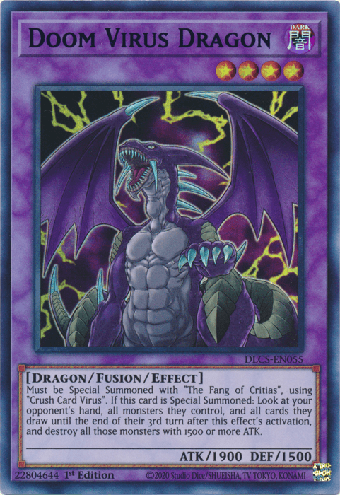 1st Edition, Dark, Dragon, Dragons of Legend: The Complete Series, Fusion/Effect Monster, Ultra Rare Doom Virus Dragon (Purple) [DLCS-EN055] Ultra Rare - Trading Card World