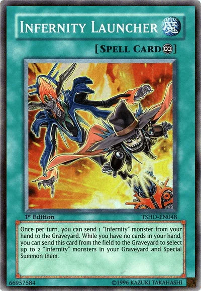 1st Edition, Continuous Spell, Spell, Super Rare, The Shining Darkness, Unlimited Infernity Launcher [TSHD-EN048] Super Rare - Trading Card World