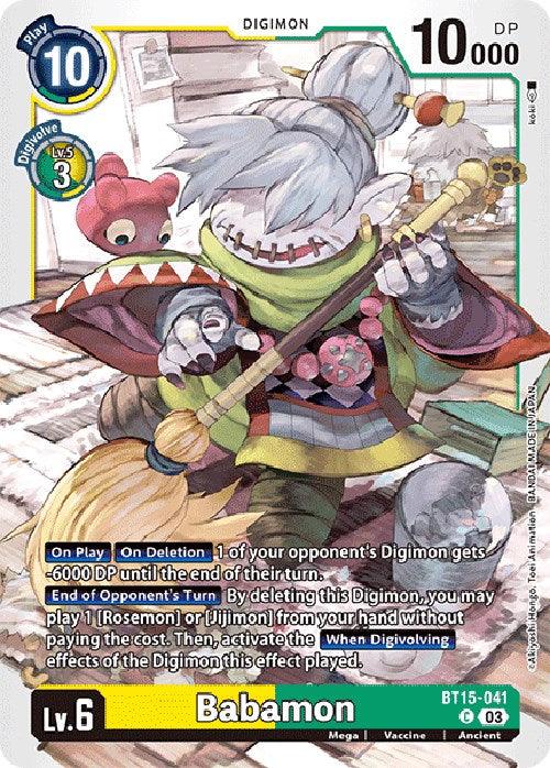 Ancient, BT15-041, Common, Digimon, Exceed Apocalypse, Green;Yellow, Mega, Vaccine Babamon [BT15-041] [Exceed Apocalypse] - Trading Card World
