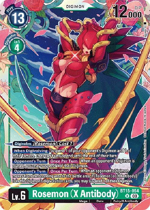 BT15-054, Data, Digimon, Exceed Apocalypse, Fairy/X Antibody, Green, Mega, Rare Rosemon [BT15-054] (X Antibody) [Exceed Apocalypse] - Trading Card World