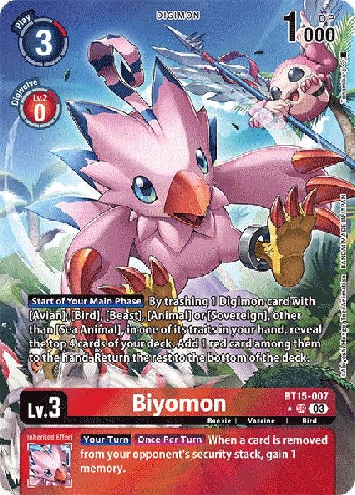 Bird, BT15-007, Digimon, Exceed Apocalypse, Red, Rookie, Super Rare, Vaccine Biyomon [BT15-007] (Alternate Art) [Exceed Apocalypse] - Trading Card World