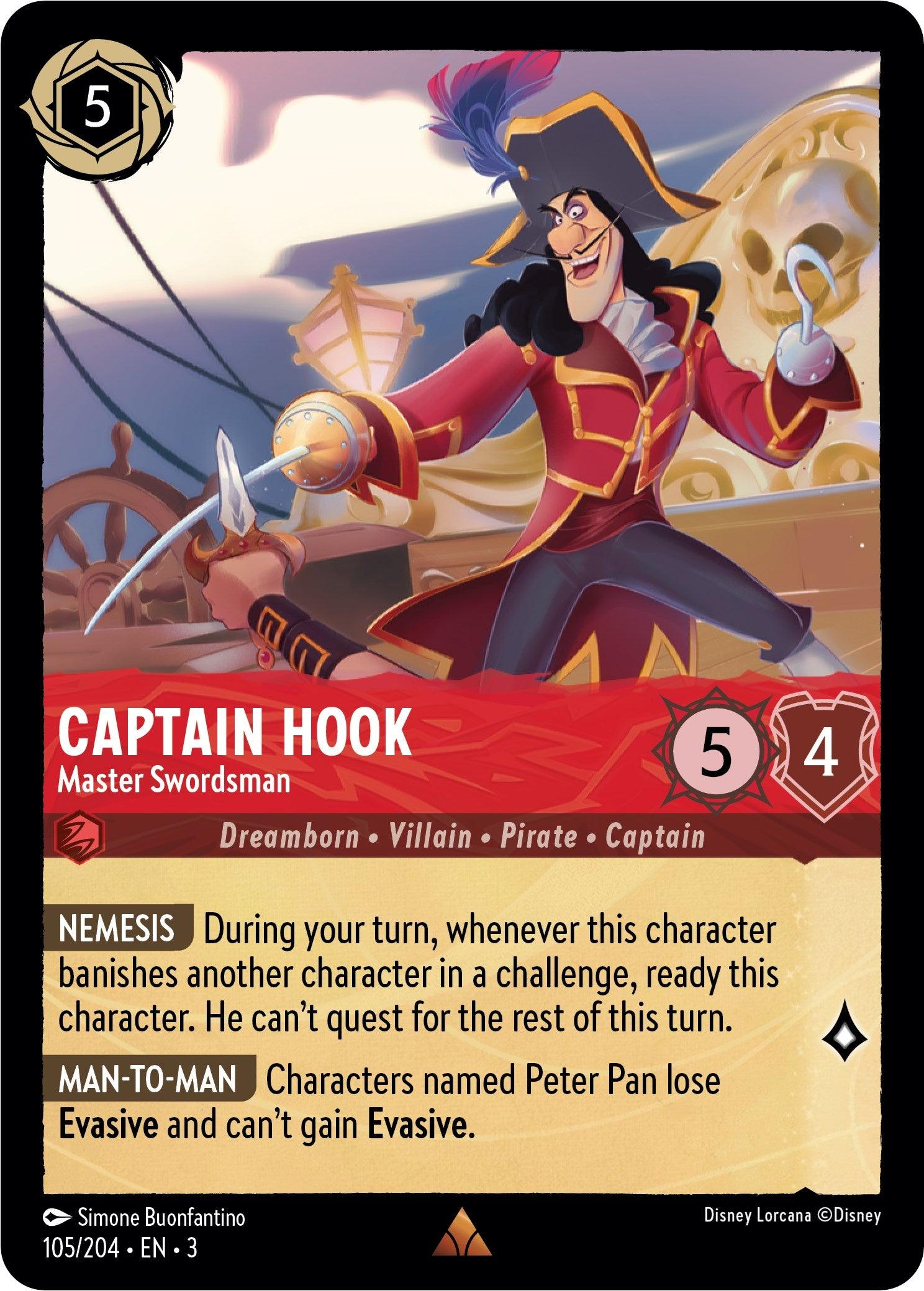  Captain Hook - Master Swordsman (105/204) [Into the Inklands] - Trading Card World