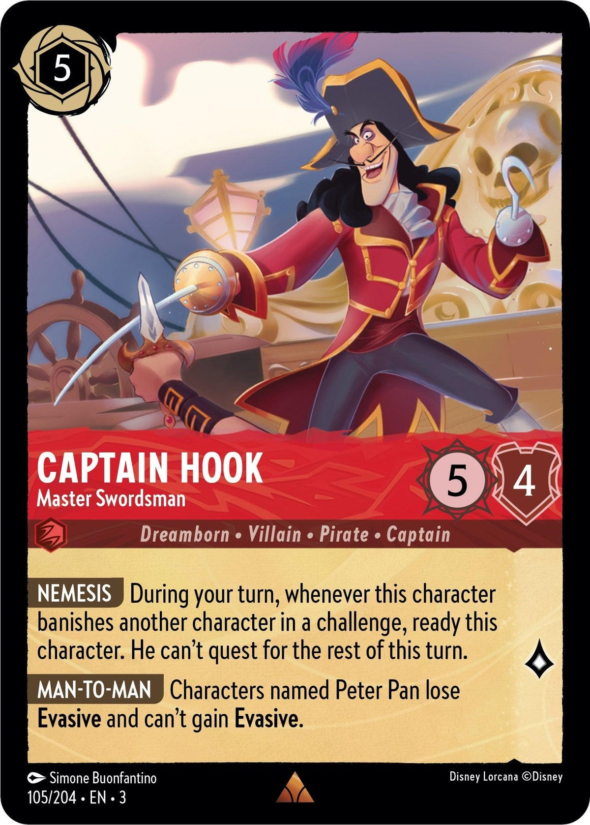  Captain Hook - Master Swordsman (105/204) [Into the Inklands] - Trading Card World