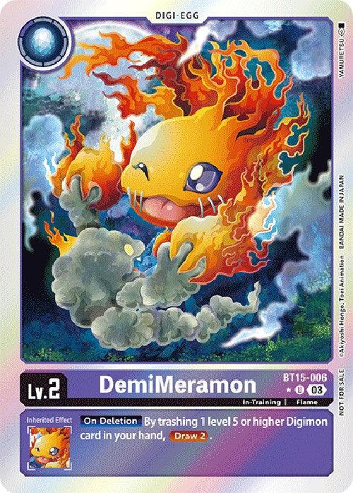 BT15-006, Digi-Egg, Exceed Apocalypse Promos, Flame, In-Training, Purple, Uncommon DemiMeramon [BT15-006] (Exceed Apocalypse Box Promotion Pack) [Exceed Apocalypse Promos] - Trading Card World