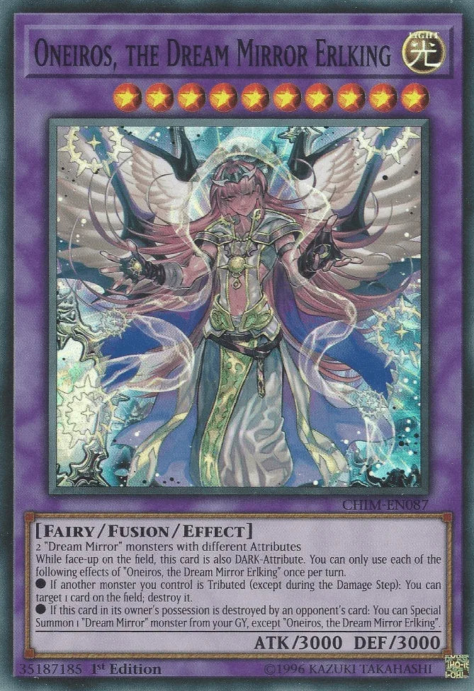 1st Edition, Chaos Impact, Fairy, Fusion/Effect Monster, Light, Super Rare, Unlimited Oneiros, the Dream Mirror Erlking [CHIM-EN087] Super Rare - Trading Card World