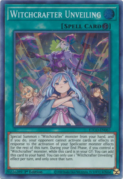 1st Edition, Eternity Code, Quick Play Spell, Spell, Super Rare Witchcrafter Unveiling [ETCO-EN067] Super Rare - Trading Card World