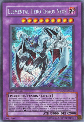 1st Edition, Dark, Fusion/Effect Monster, Gladiator's Assault, Secret Rare, Unlimited, Warrior Elemental Hero Chaos Neos [GLAS-EN036] Secret Rare - Trading Card World