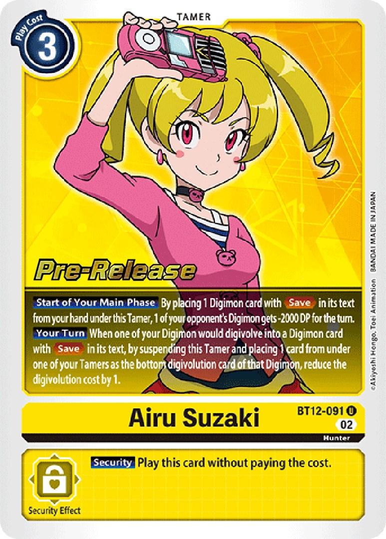 Across Time Pre-Release Cards, BT12-091, Hunter, Tamer, Uncommon, Yellow Airu Suzaki [BT12-091] [Across Time Pre-Release Cards] - Trading Card World