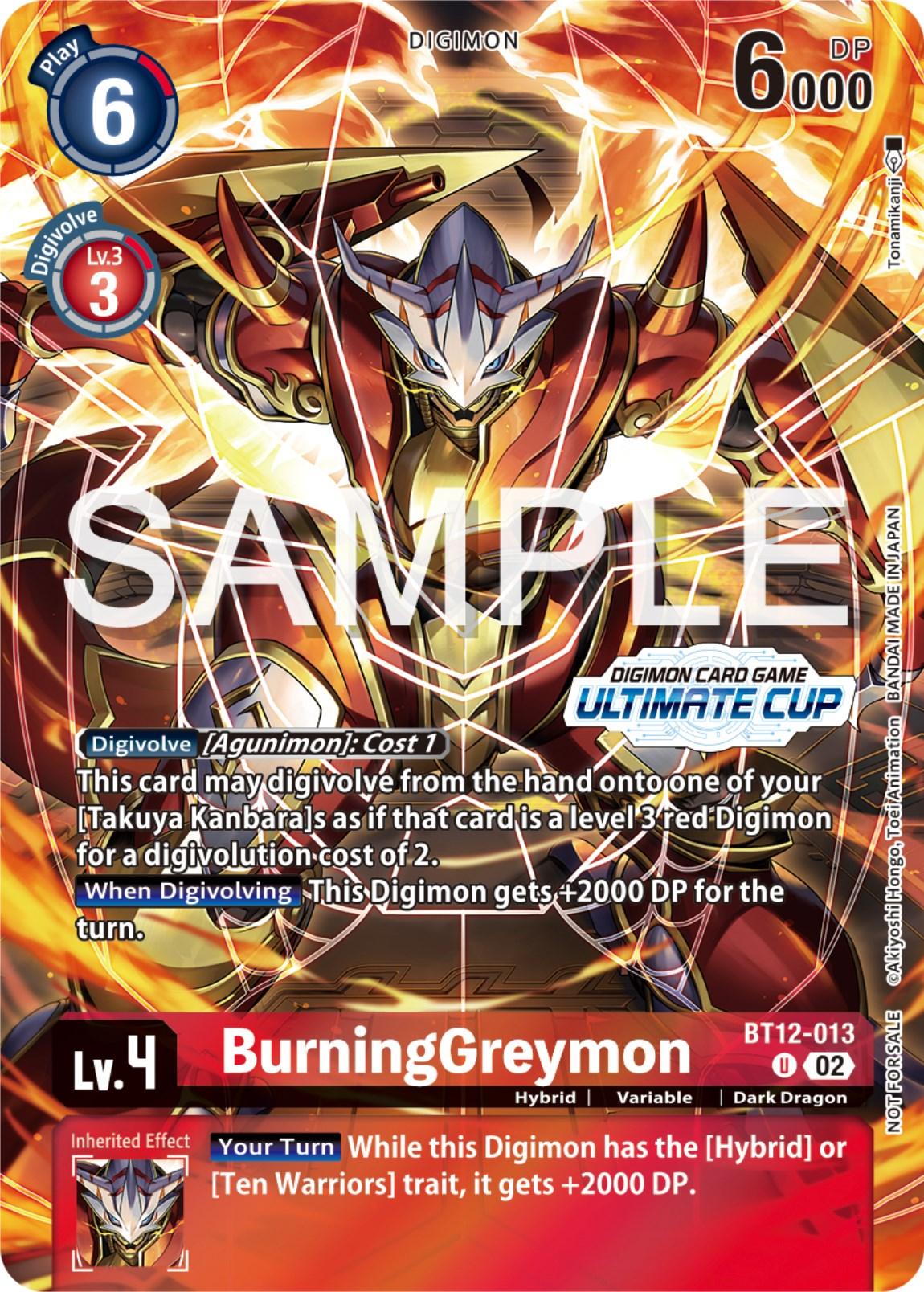 Across Time Promos, BT12-013, Dark Dragon, Digimon, Hybrid, Promo, Red, Variable BurningGreymon [BT12-013] (Ultimate Cup 2024) [Across Time Promos] - Trading Card World